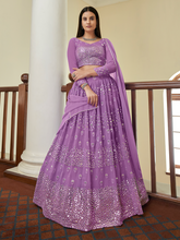 Load image into Gallery viewer, Purple Georgette Semi Stitched Lehenga With Unstitched Blouse Clothsvilla
