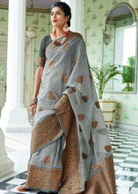 Load image into Gallery viewer, Smoke Grey Woven Linen Silk Saree with Butti overall Clothsvilla