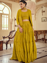 Load image into Gallery viewer, Mustard Embroidered Georgette Semi Stitched Lehenga With Unstitched Blouse Clothsvilla