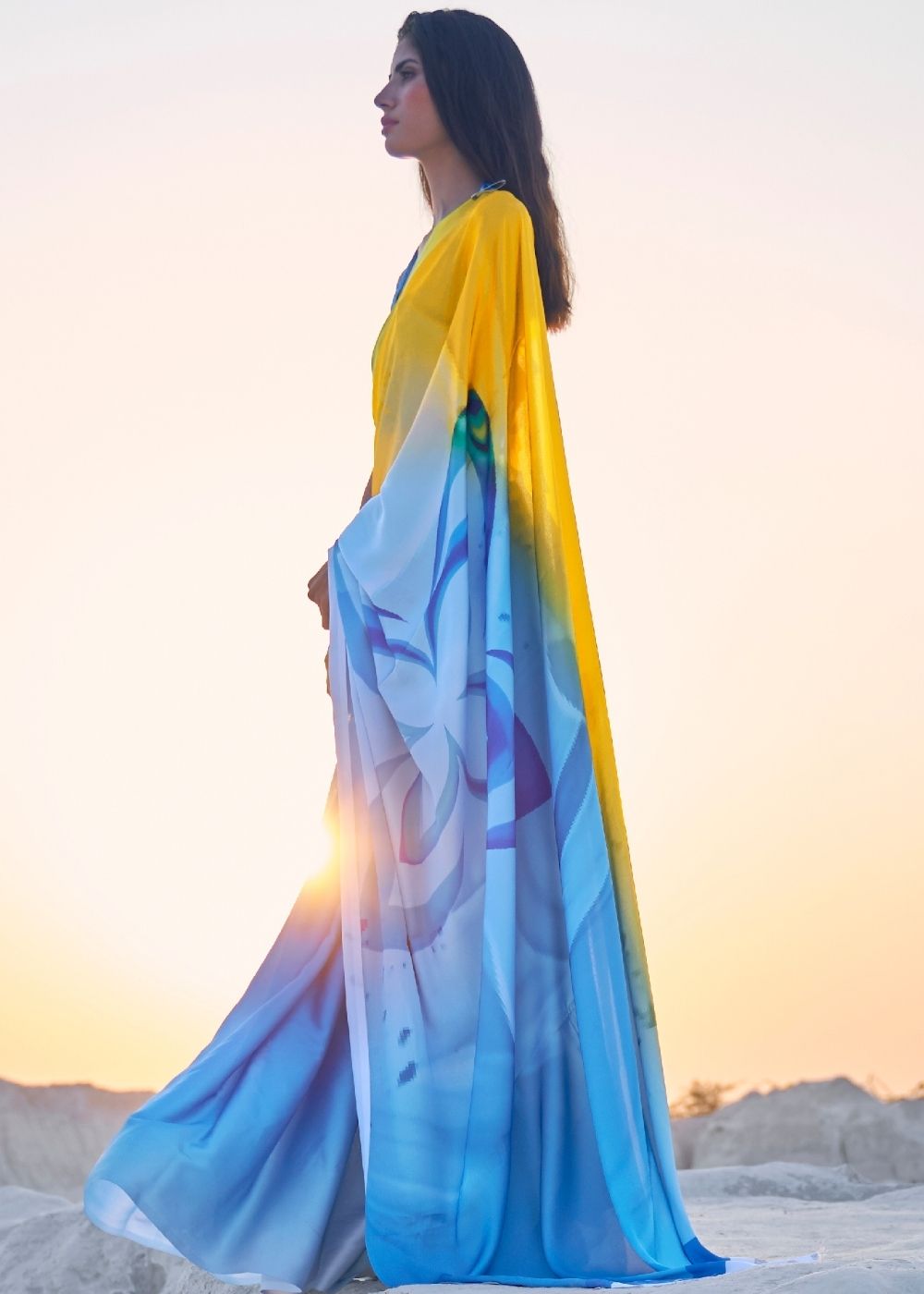 Maya Blue Digital Printed Crepe Silk Saree Clothsvilla