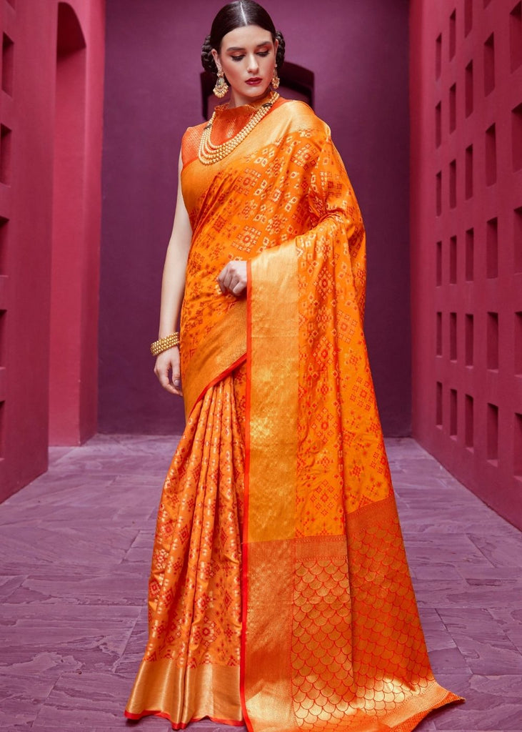 Bridal Wear Orange Silk Saree with Contrast Blouse