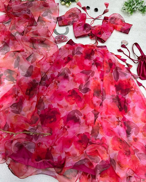 Fashionable Red Color Organza Silk Lehenga Choli Main image