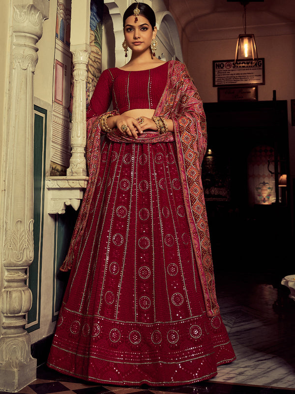 Embroidered  Pink Georgette Semi Stitched Lehenga With Blouse Piece Clothsvilla