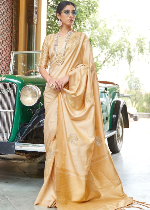 Golden Zari Butta Banarasi-Chanderi Fusion Silk Saree Clothsvilla Main image