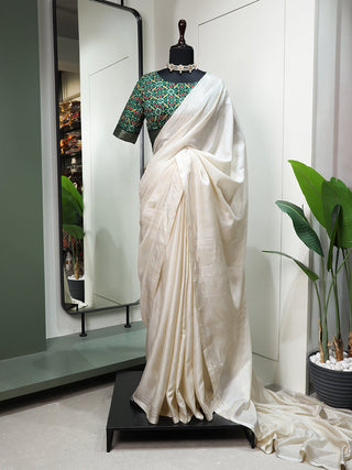 White Color Plain Manipuri Tussar Traditional Saree Clothsvilla
