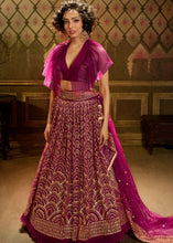 Load image into Gallery viewer, Red Violet Soft Net Designer Lehenga Choli with overall Sequins work Clothsvilla