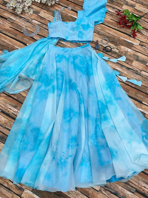Tie Dye Sky Blue Color Awesome Lehenga Choli Main image