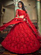 Load image into Gallery viewer, Red Embroidered Soft Net Semi Stitched Lehenga With Unstitched Blouse Clothsvilla