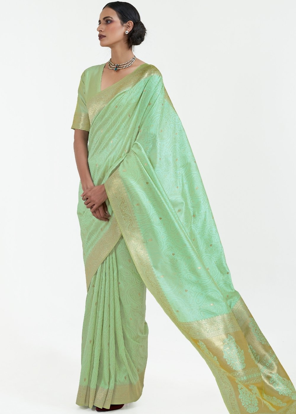 Pastel Green Woven Kanjivaram Silk Saree Clothsvilla