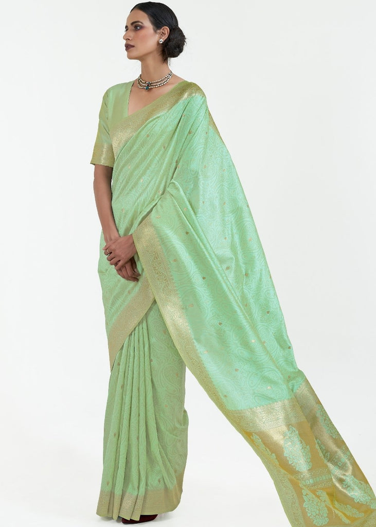 Buy Ombre Pastel Green Floral Georgette Sari Online in USA |Zari Border –  Pure Elegance