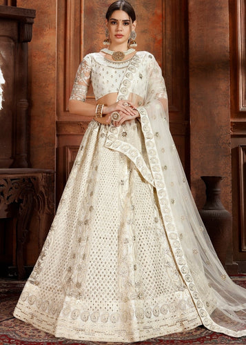 Daisy White Soft Net Lehenga Choli with Thread,Zari, Zarkan & Pearl work Clothsvilla