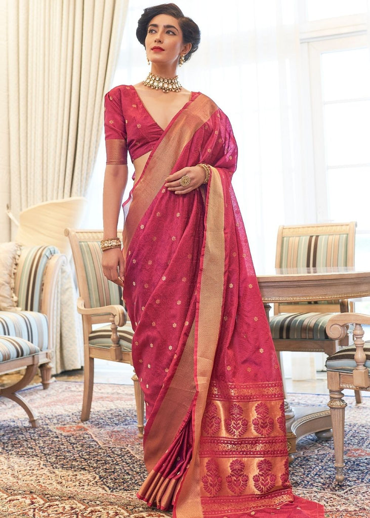 EKKTARA Saree For Women Ruby Pink Tissue Zari Organza Weaving Saree –  Ekktara