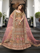 Load image into Gallery viewer, Olive Green Velvet Semi Stitched Lehenga With Unstitched Blouse Clothsvilla