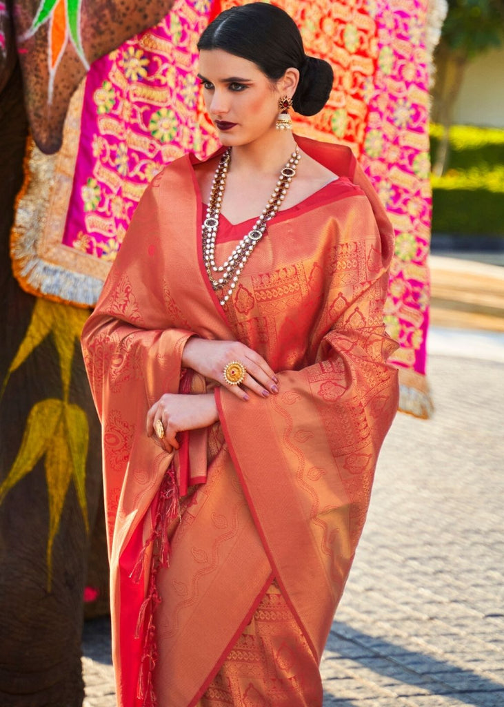 Cherry Red Handloom Weave Kanjivaram Silk Saree Clothsvilla