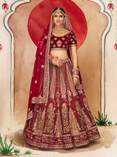 Load image into Gallery viewer, Maroon Velvet Semi Stitched Lehenga With Unstitched Blouse Clothsvilla