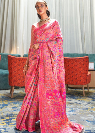 Rouge Pink Banarasi Jamawar Woven Silk Saree : Top Pick Clothsvilla