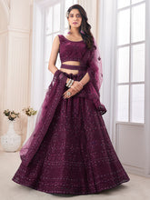 Load image into Gallery viewer, Purple Soft Net Embroidered Semi Stitched Lehenga Choli Clothsvilla