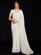 Load image into Gallery viewer, White Georgette Embroidered Saree With Unstitched Blouse Clothsvilla