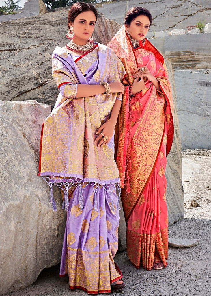 Punch Pink Woven Designer Silk Saree with Butti overall Clothsvilla