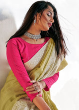 Load image into Gallery viewer, Sage Green Soft Linen Silk Saree with Lucknowi work and Sequence Blouse Clothsvilla