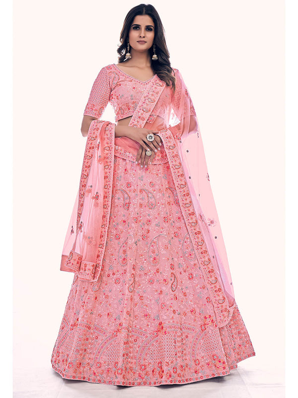 Pink Soft Net Embroidered Designer Lehenga Choli Clothsvilla