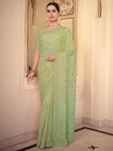 Load image into Gallery viewer, Green Chiffon Saree With Unstitched Blouse Clothsvilla