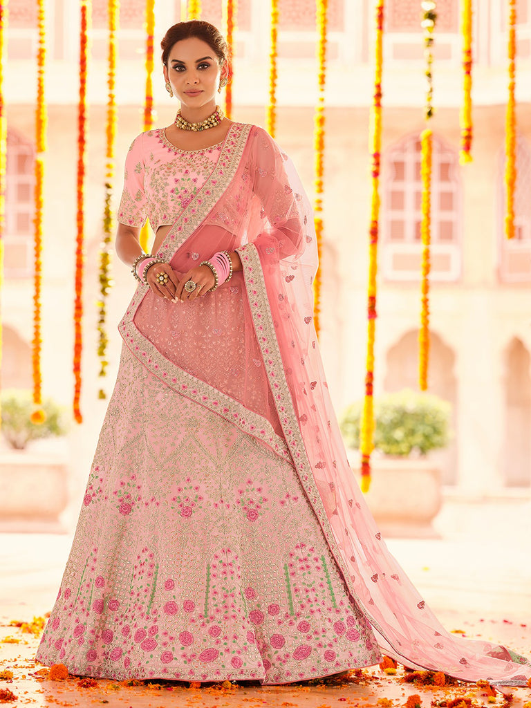 Pink Georgette Semi Stitched Lehenga With Unstitched Blouse Clothsvilla