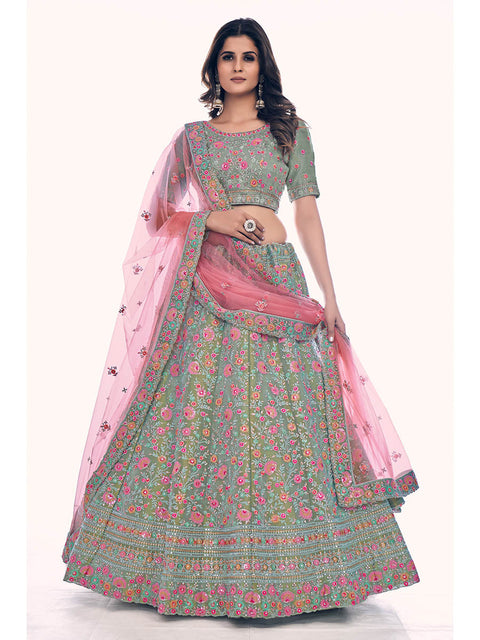 Green Gota Silk Embroidered Designer Lehenga Choli Clothsvilla Main image