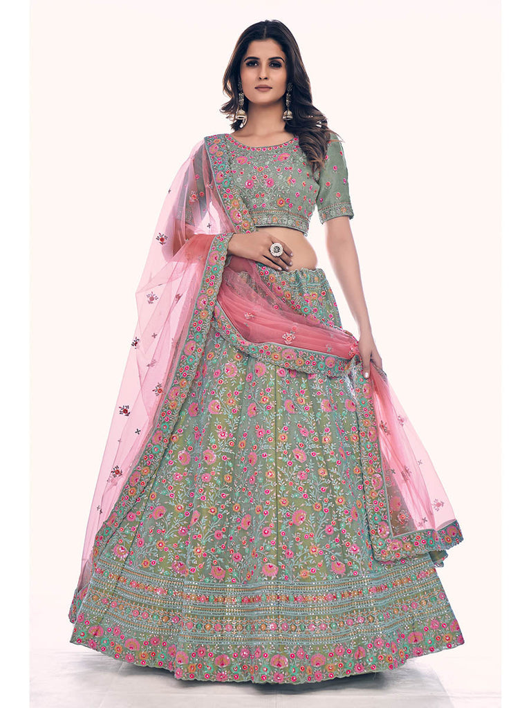 Green Gota Silk Embroidered Designer Lehenga Choli Clothsvilla