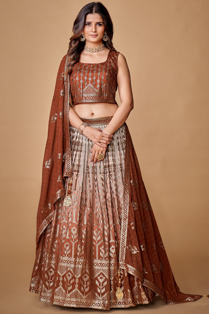 Brown Sequins Work Georgette Wedding Wear Lehenga Choli Clothsvilla