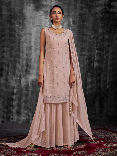 Beautiful Embroidered Peach Georgette Stitched Kurta Set Clothsvilla