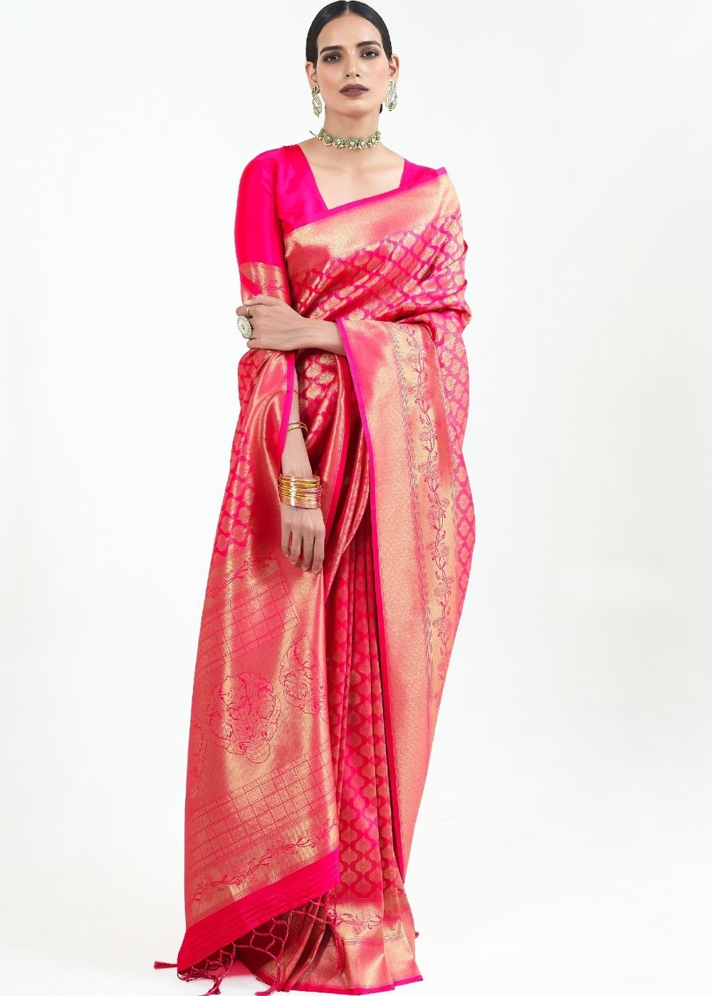 Hot Pink Woven Kanjivaram Silk Saree : Limited Edition Clothsvilla Main image