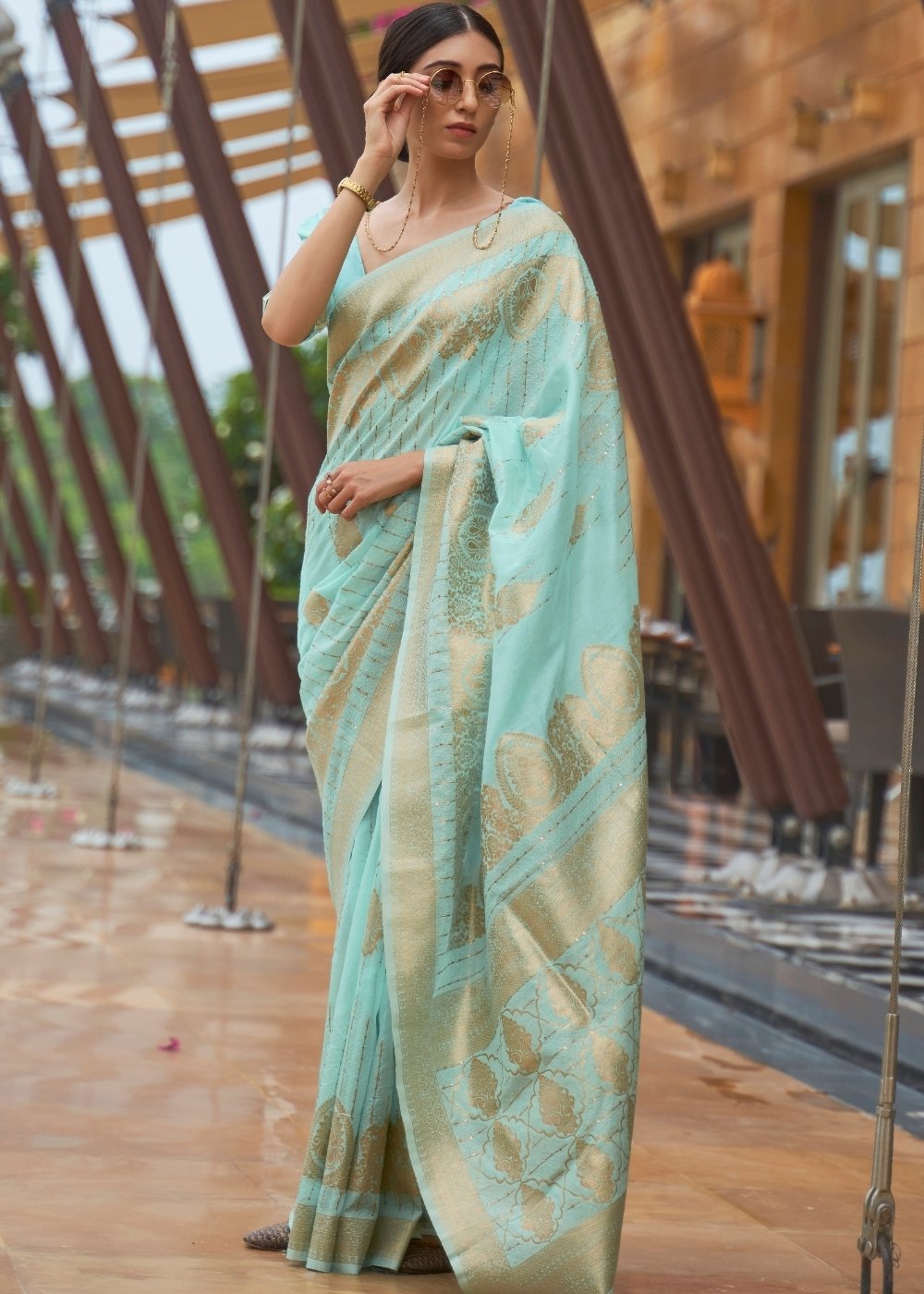 Electric Blue Zari Woven Silk Saree with Sequins work Clothsvilla Main image