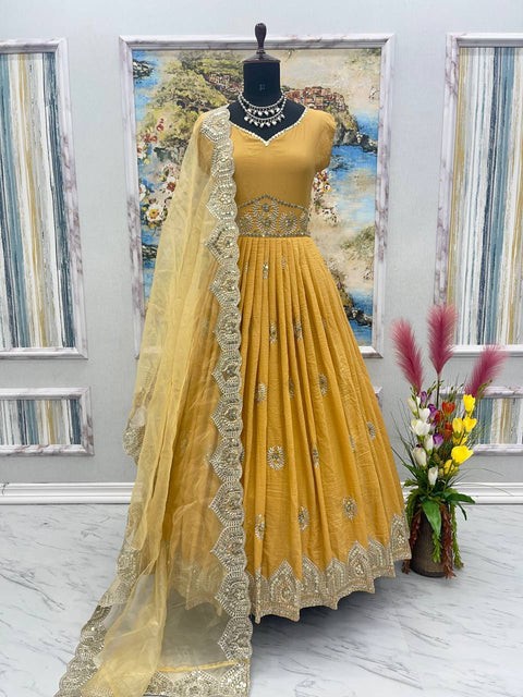 Captivating  Mustard Color Sequence Work Silk Gown Clothsvilla Main image