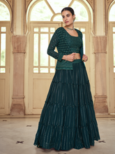Load image into Gallery viewer, Dark Green Embroidered Georgette Semi Stitched Lehenga With Unstitched Blouse Clothsvilla