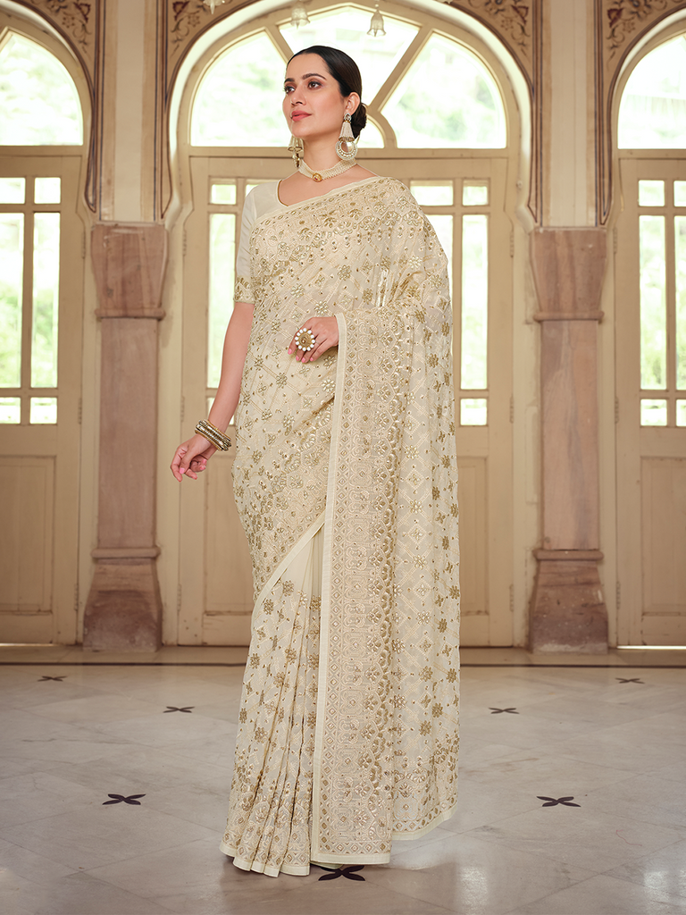 Apricot Georgette Saree With Unstitched Blouse Clothsvilla