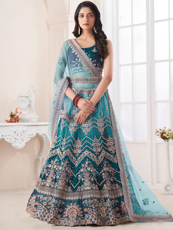 Blue Soft Net Embroidered Semi Stitched Lehenga Choli Clothsvilla