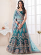 Load image into Gallery viewer, Blue Soft Net Embroidered Semi Stitched Lehenga Choli Clothsvilla