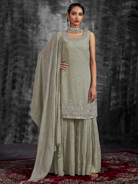 Green Embroidered Georgette Partywear Stitched Kurta Set Clothsvilla Main image