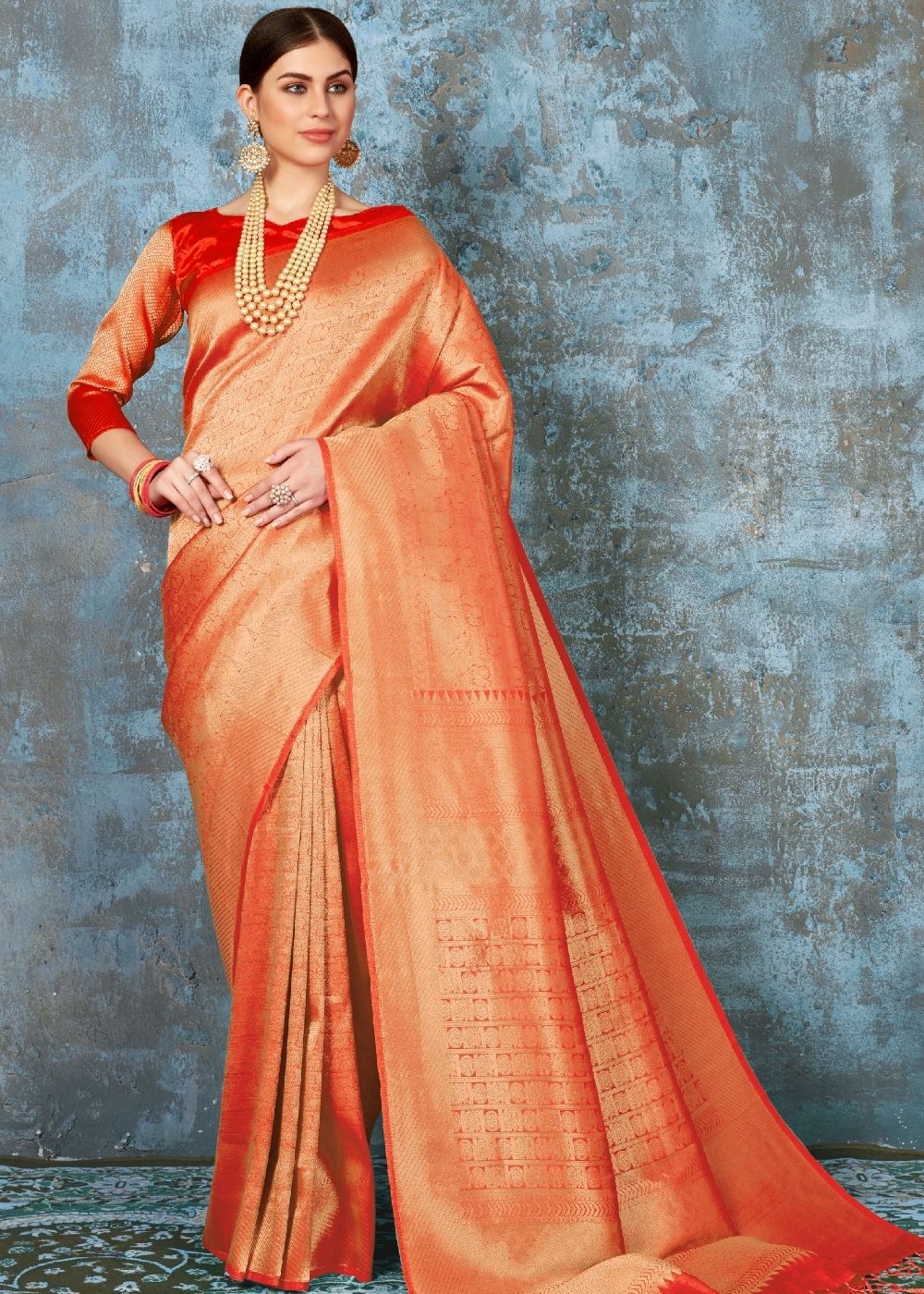 Tangerine Orange Handloom Weave Kanjivaram Silk Saree : Special Wedding Edition Clothsvilla Main image
