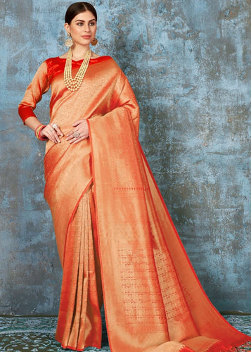 Tangerine Orange Handloom Weave Kanjivaram Silk Saree : Special Wedding Edition Clothsvilla