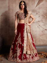 Load image into Gallery viewer, Maroon Embroidered Semi Stitched Lehenga With Unstitched Blouse Clothsvilla