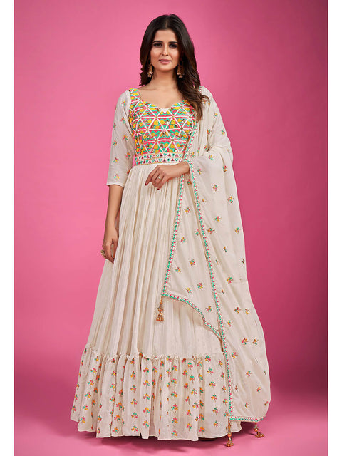 White Chinon Silk Embroidered Gown Clothsvilla Main image