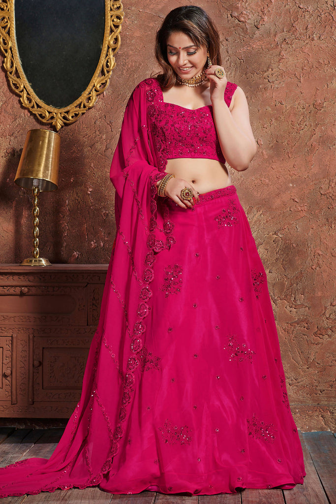 Alluring Pink Sequins Embroidered Georgette Wedding Lehenga Choli ClothsVilla