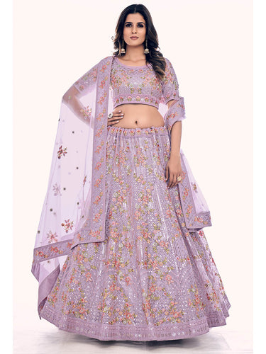 Lilac Soft Net Embroidered Designer Lehenga Choli Clothsvilla