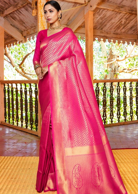 Hot Pink Woven Kanjivaram Saree:Limited Edition Clothsvilla Main image