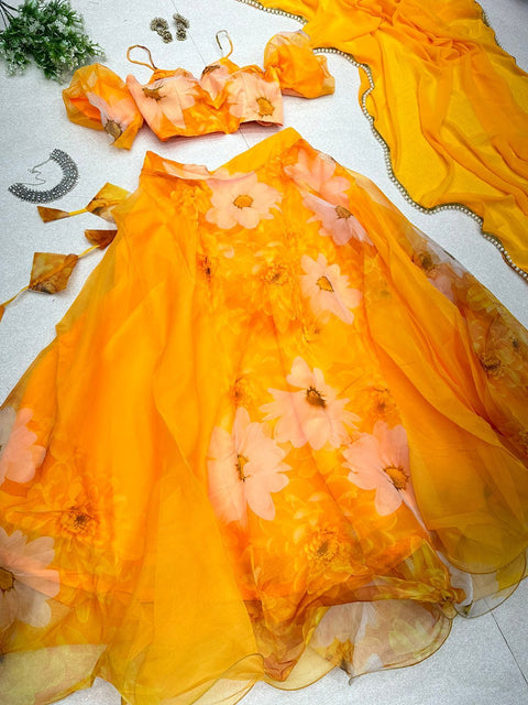 Outstanding Yellow Color Organza Lehenga Choli Main image