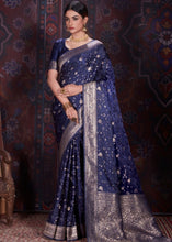 Load image into Gallery viewer, Oxford Blue Zari Woven Satin Silk Saree Clothsvilla