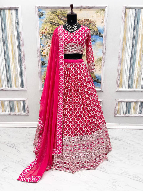 Function Wear Embroidery Sequence Work Pink Color Lehenga Choli Clothsvilla Main image