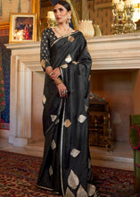 Load image into Gallery viewer, Midnight Black Zari Butta Woven Banarasi Silk Saree : Top Pick Clothsvilla